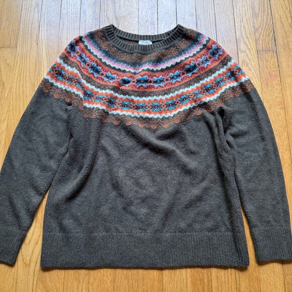 Talbots Size M Gray Multicolor Tweed Fair Isle Knit Long Sleeve Crewneck Sweater - Picture 5 of 13